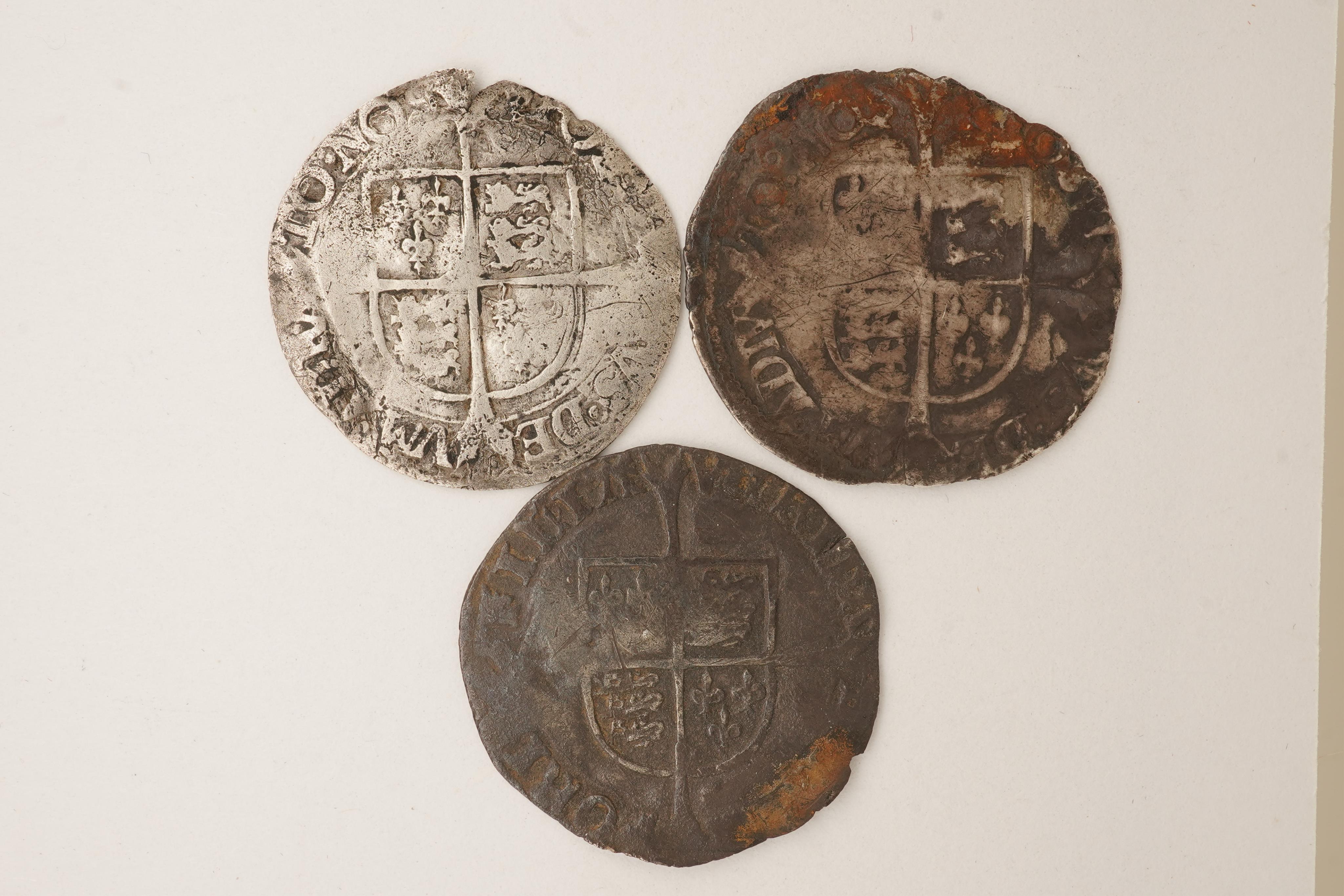 Three British hammered silver coins, House of Tudor, Mary I (1553-54), silver groat, S. 2492, Phillip and Mary (1554-58), two silver groats, S. 2508